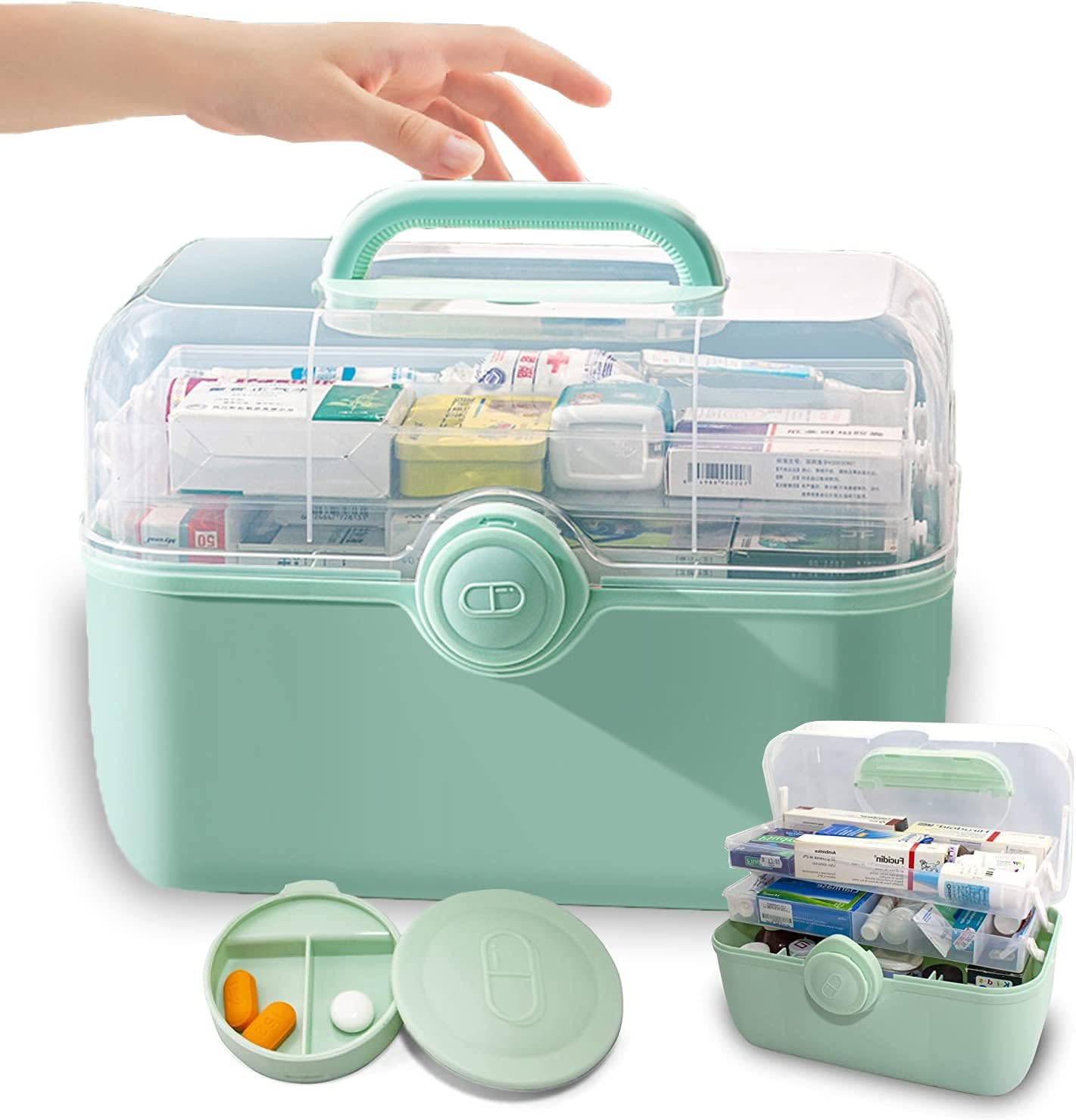 SKADE Medicine Storage Box and Plastic Storage Box, Multipurpose Organizer and Storage Case for Art Craft and Cosmetic,Hobby Accessories, Bathroom Cosmetics, and Toiletries (Green,Large)