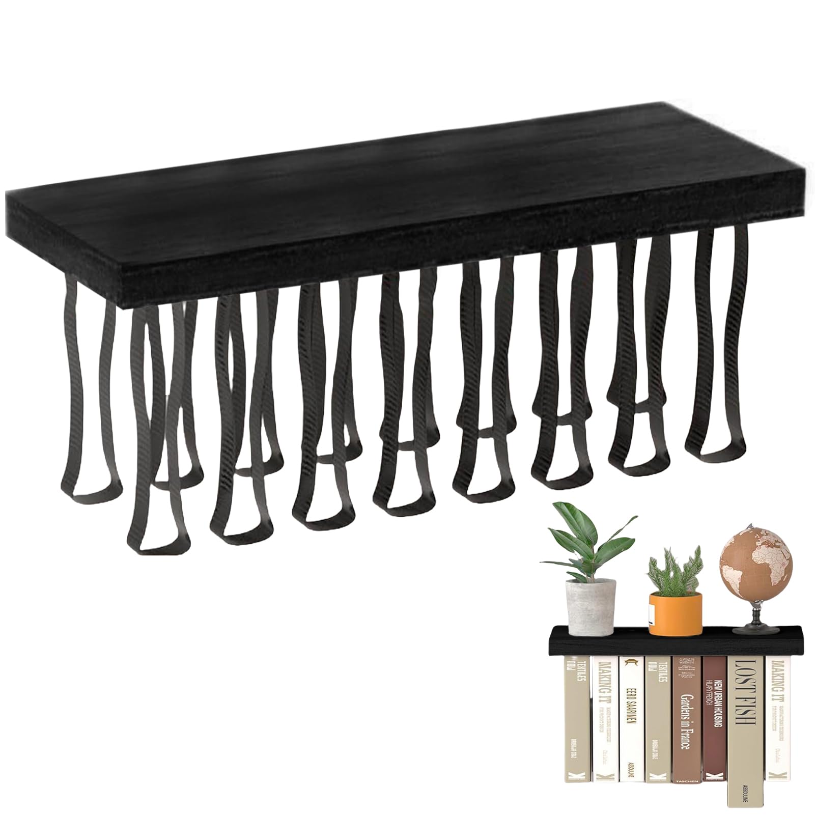 Pasdrucn Invisible Book Shelf Floating, Floating Book Shelves for Wall Mounted, Upside Down Space Saving, Hanging Bookshelf for Bedroom, Living Room Decor & Storage (C)