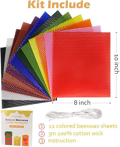 Miniatura 2 de Bingfuego Kit de fabricación de velas de cera de abeja para niños, hojas de cera de abeja de 12 colores para hacer velas, kit de fabricación de