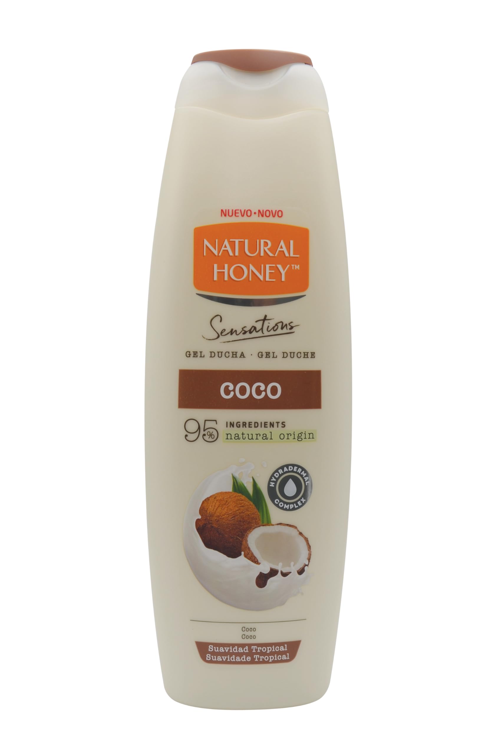 Natural Honey, Gel de Ducha con Extracto Natural de Coco Hidratante y Suavizante, con Hydradermal Complex para una Piel Suave, Fresca y Protegida, Aroma Tropical, Línea Sensations, 650 ml