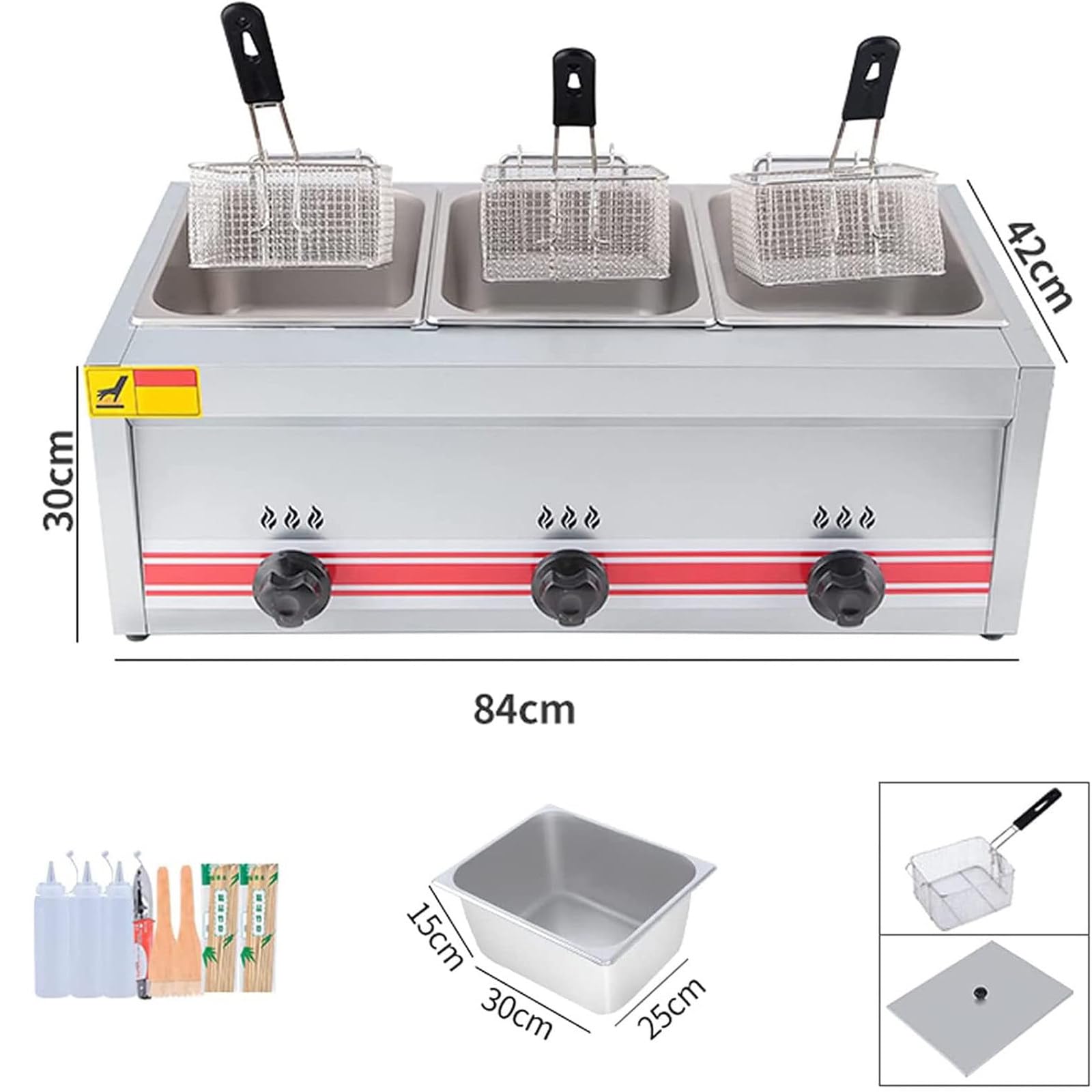Friggitrice a Gas Professionale, friggitrice con Coperchio termostato di Sicurezza, per Ristorante di Famiglia Patatine Fritte Commerciali Triplecylinder10l+10l+10l