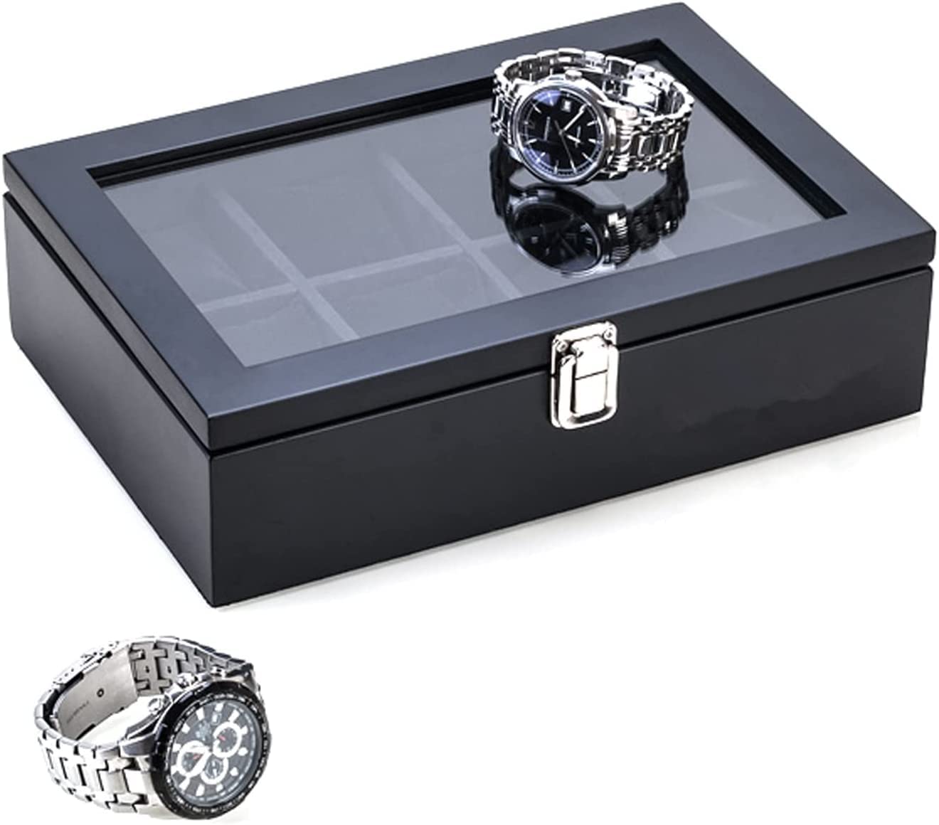 Rollo de Reloj Caja de Reloj Soporte de Reloj Caja de Reloj Caja de Reloj con 8 Ranuras Caja de Almacenamiento de Reloj con Vidrio Caja de Soporte de Reloj mecánico Enro