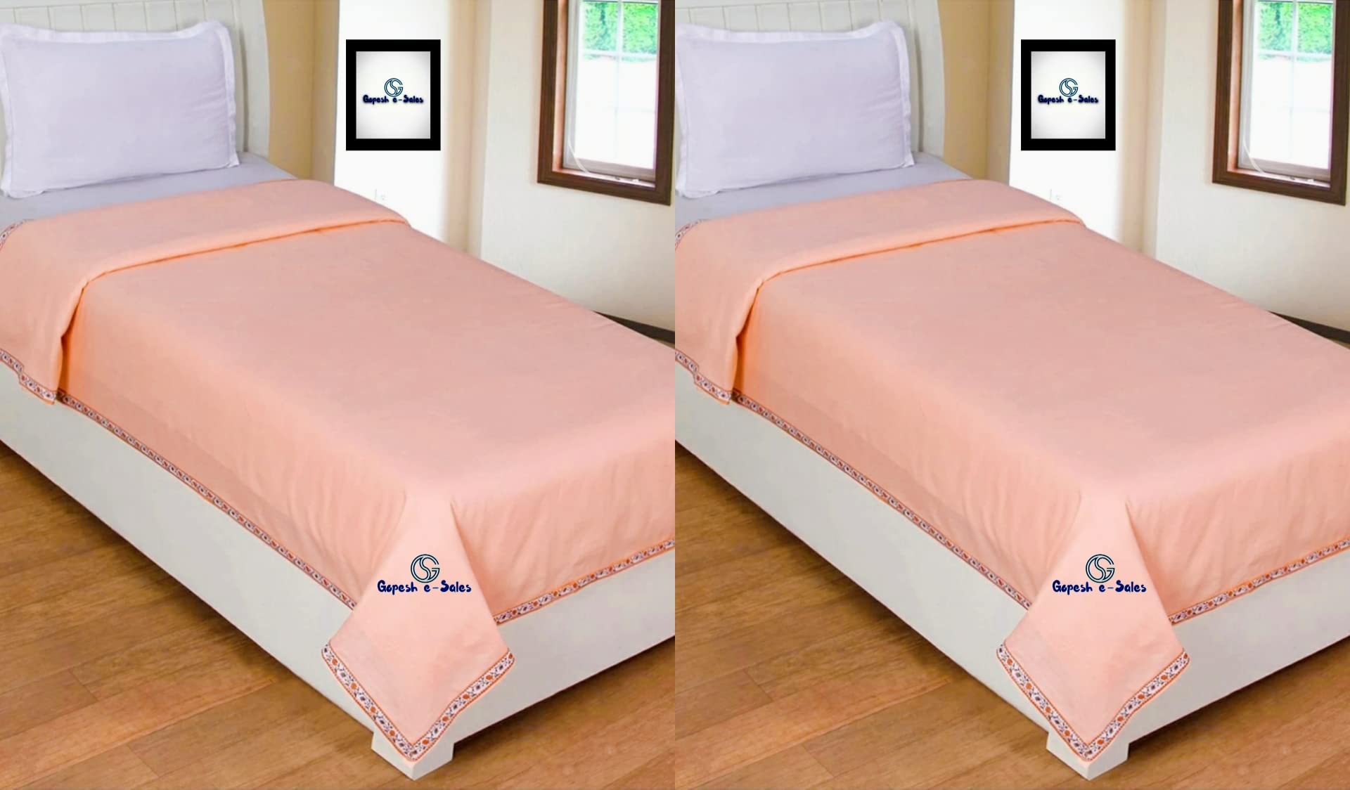 Gopesh e-Sales® 100% Fine Cotton Single Bed Top Sheet for Sleeping in Summer/Odhne wali Chaddar/Mild Winters/AC Rooms (Set of 2)(Peach)