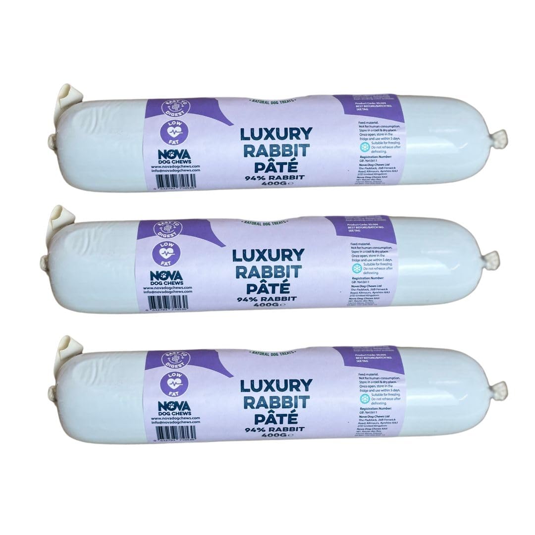 Paddock Farm - Dog Food Rabbit Pate Tube Pack Of 3x 400g. Single Protein Wet Dog Food Pate For Dogs With Natural Ingredients & High Meat Content. Treat Pet Food For Adult Dogs
