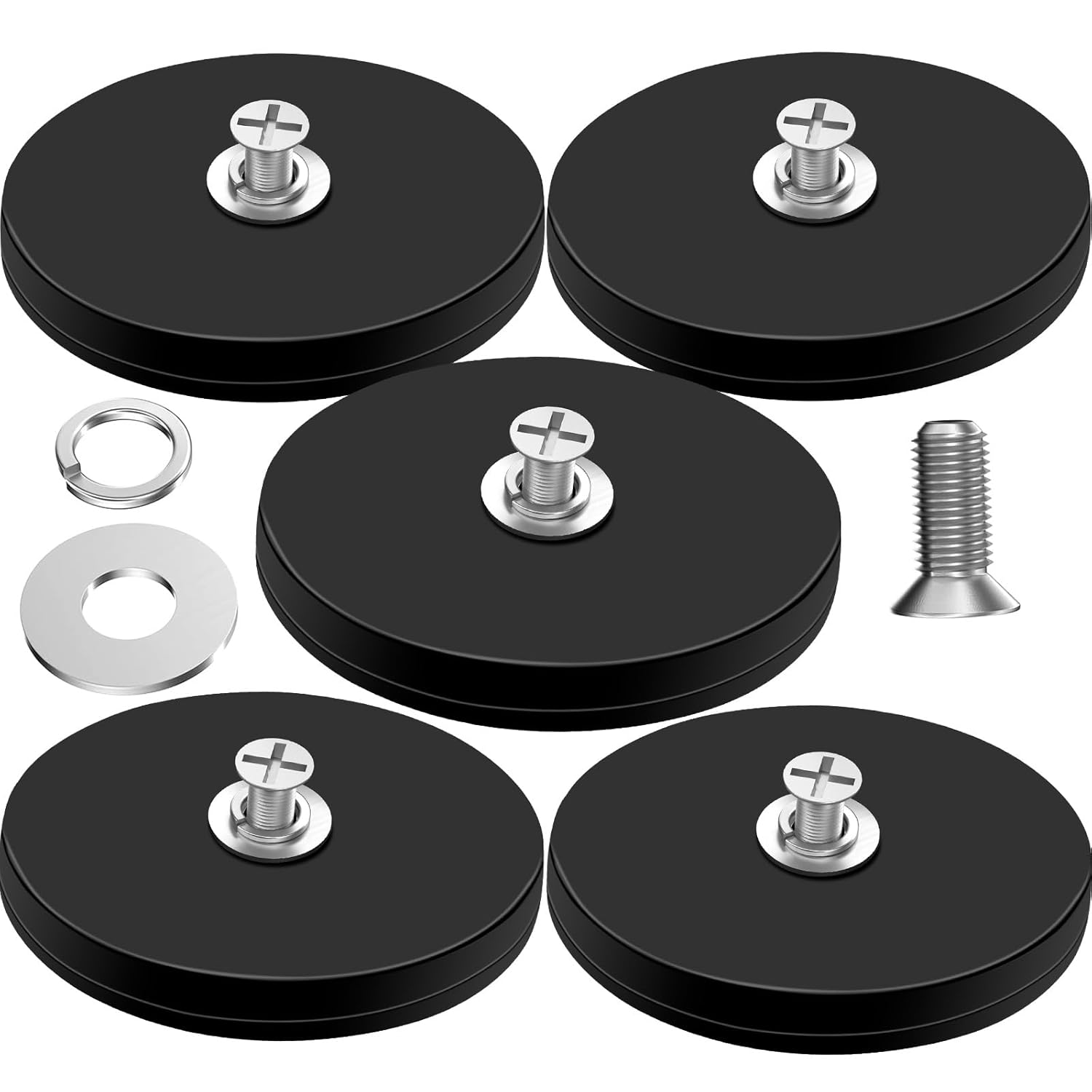 5Pack Rubber Coated Magnets D66x8mm M6 Round Magnets Strong Large Magnet with Thread, Flat Magnet with Hole Countersunk Head Pot Magnete for Screwing on Car Lights