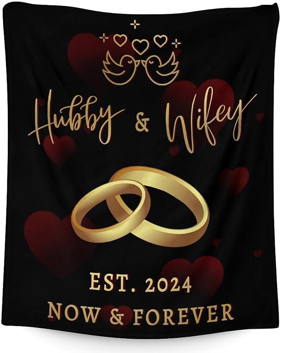 Mercuryelf Wedding Throw Blanket - Soft, Fuzzy & Warm - 50x60 Inches Marriage Prayer Blankets for Bride, Groom - Black Modern Throws Gifts for Newlywed Couples