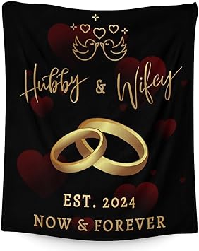 Mercuryelf Wedding Throw Blanket - Soft, Fuzzy & Warm - 50x60 Inches Marriage Prayer Blankets for Bride, Groom - Black Modern Throws Gifts for Newlywed Couples