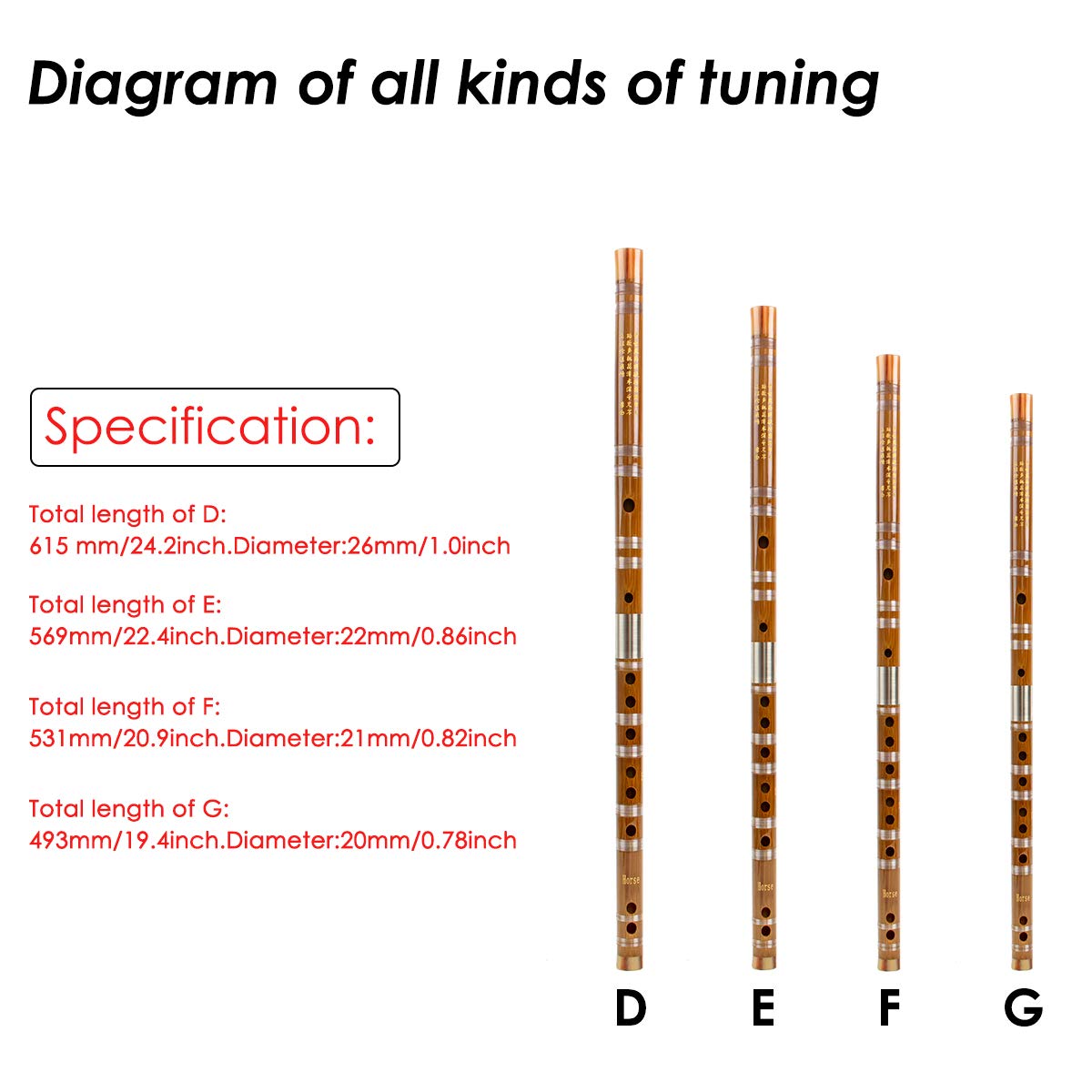 Horse Bamboo Flute Dizi for Beginners Kids with free Membrane Glue