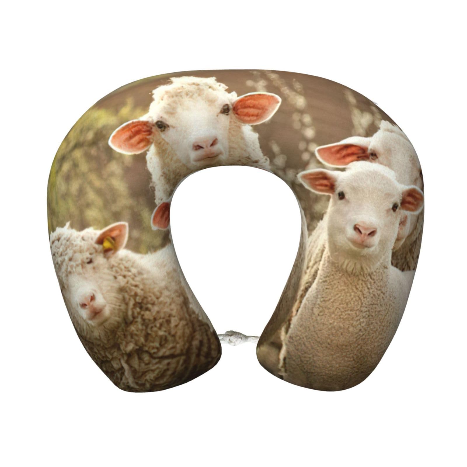 yagDAA Sheep And Lambs Print U-Shape Travel Neck Pillows Memory Foam Neck Pillow For Airplane Car Office Sleeping Rest
