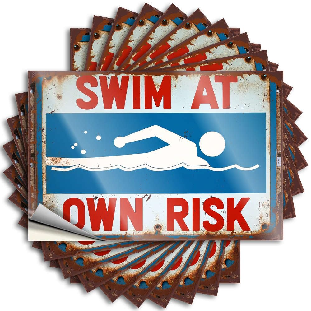 Tattoos Man Cave Accessories Custom Stickers, Door Waterproof Swim At Your Own Risk. for Hydro Flask | Coastal Vinyl Decals for Antimicrobial Holiday Gift(6X9CM)