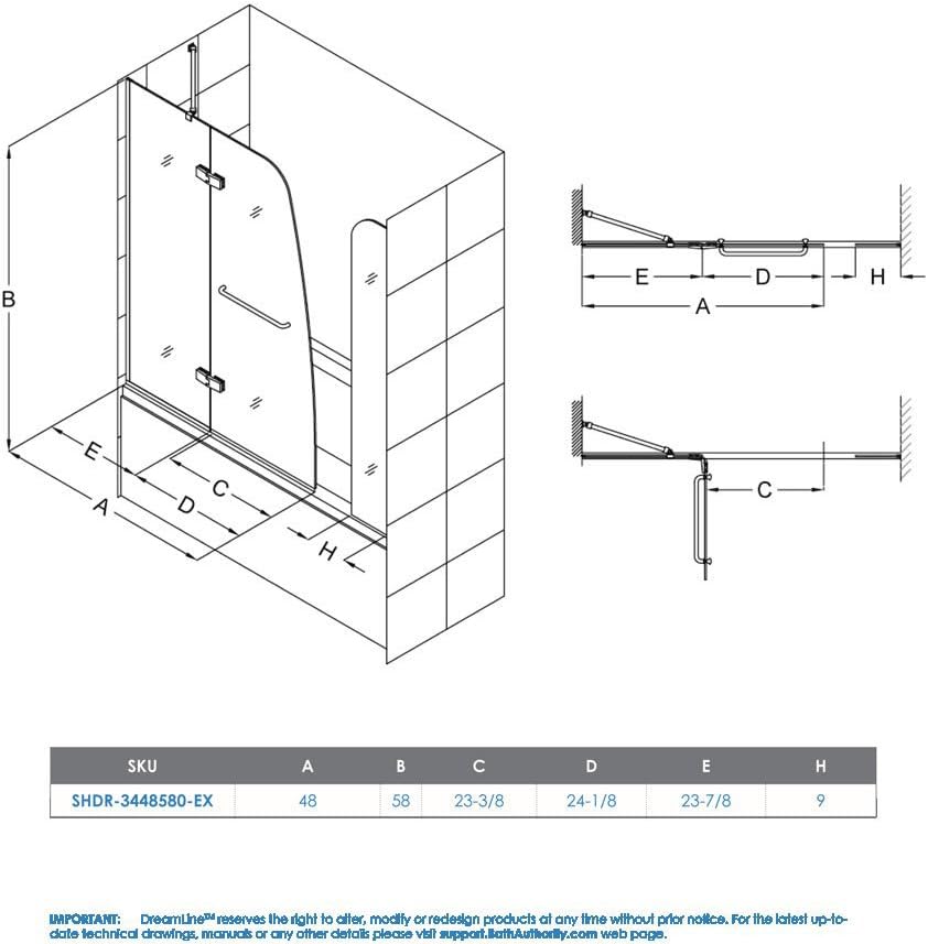 DreamLine Aqua Ultra 57-60 in. W x 58 in. H Frameless Hinged Tub Door with Extender Panel in Chrome, SHDR-3448580-EX-01