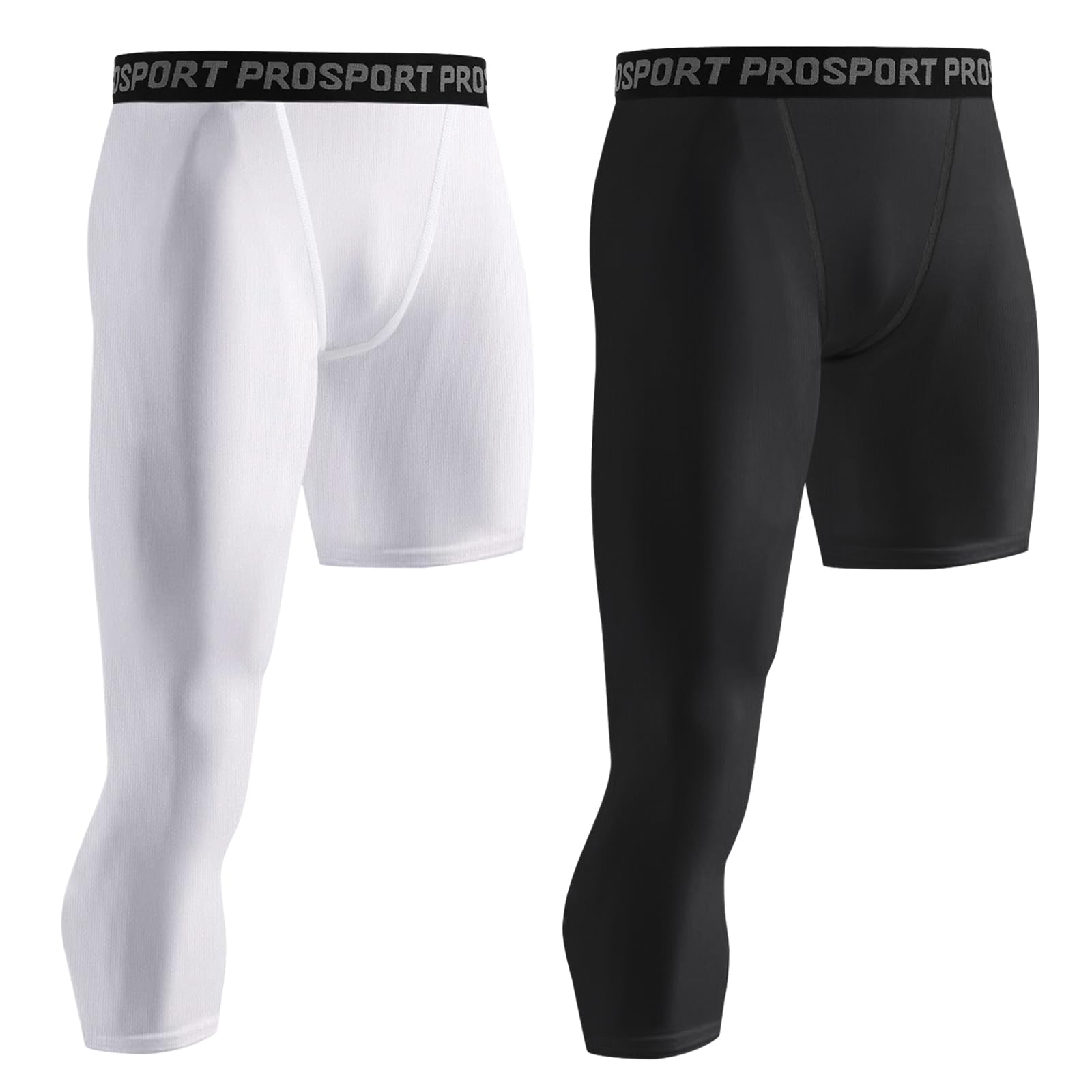 Blaward 2 Pack Compression Pants Men Basketball One Leg Tights Single Leg Legging Athletic Base Layer Underwear 3/4 Length