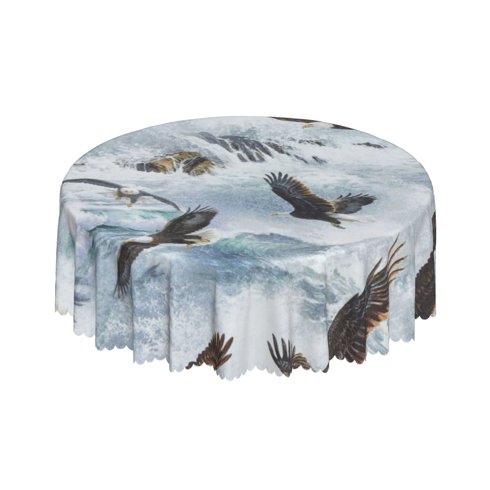 Lsjuee Eagle Flight Ocean Round Tablecloth 60 Inch Printed Washable Tablecloth for Dining Party Holiday Fall Home Decorative