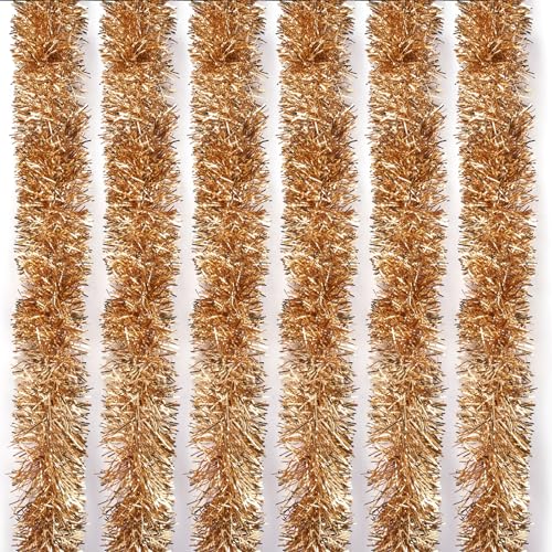 118 Feet Champagne Gold Christmas Tinsel Garland Metallic Twist Garland Shiny Hanging Foil Tinsel Garland for Christmas Tree Home Office Party Decoration