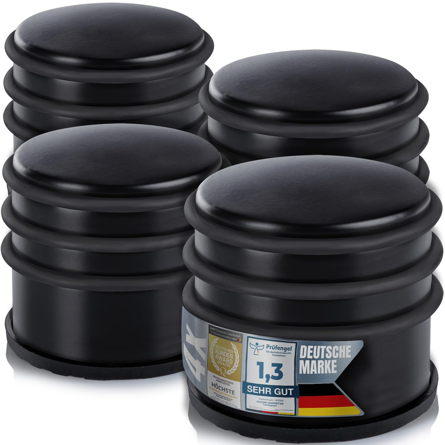 Designer Türstopper aus Edelstahl Gummi Türpuffer Türhalter Stopper 1,2kg (Schwarz 7x6cm, 4 Stück)