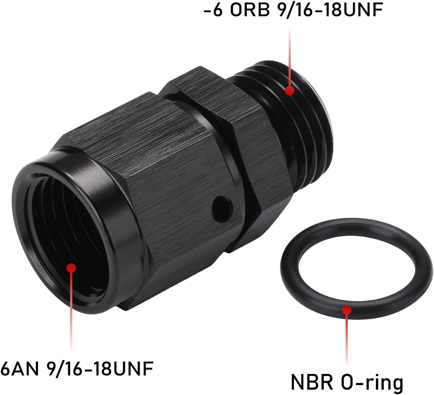 6AN Female Flare Swivel to 6AN -6 ORB Male O-ring Boss Fuel Rail Fitting Adapter Straight Aluminum Black