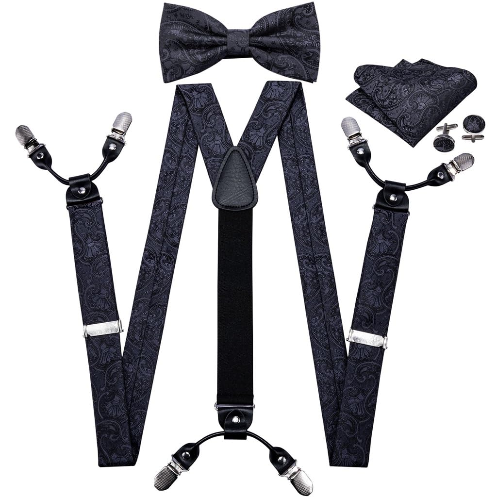 Bretelles pour pantalon en soie élastique et coffret noeud papillon pour cadeau homme