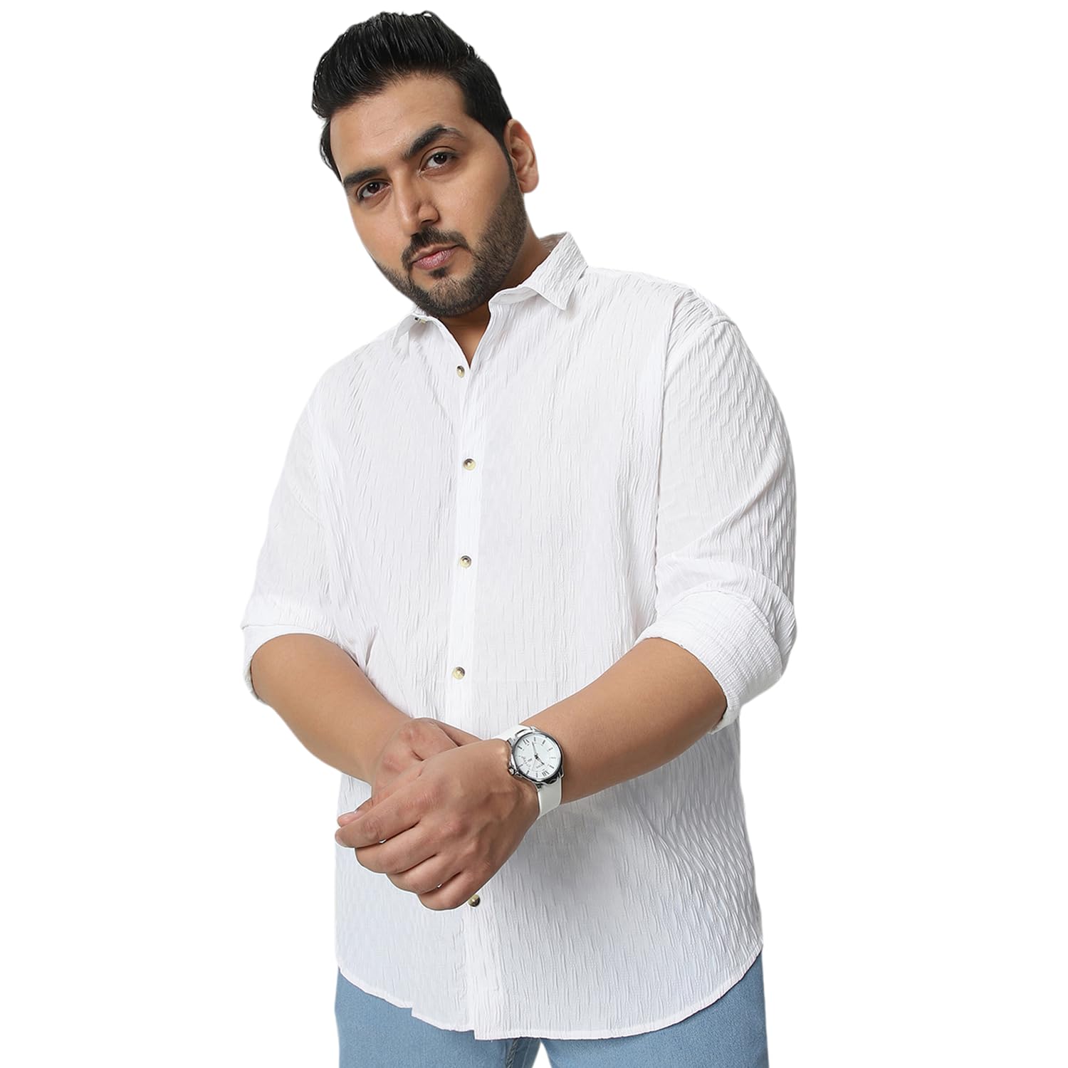 Urbano Plus Men’s Cotton Full Sleeve Regular Fit Textured Shirt with Spread Collar