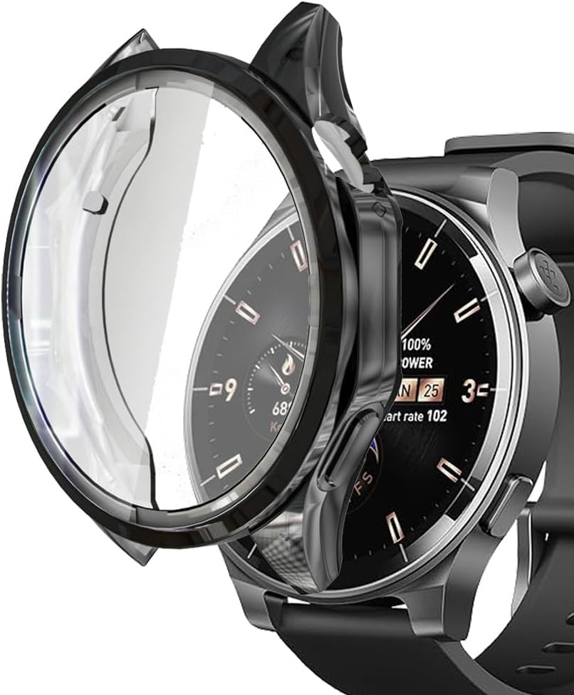 Compatible with TOZO S5 1.43” Round Smartwatch, TPU Cases with Screen Protector, 9H, Black, S5CS77B