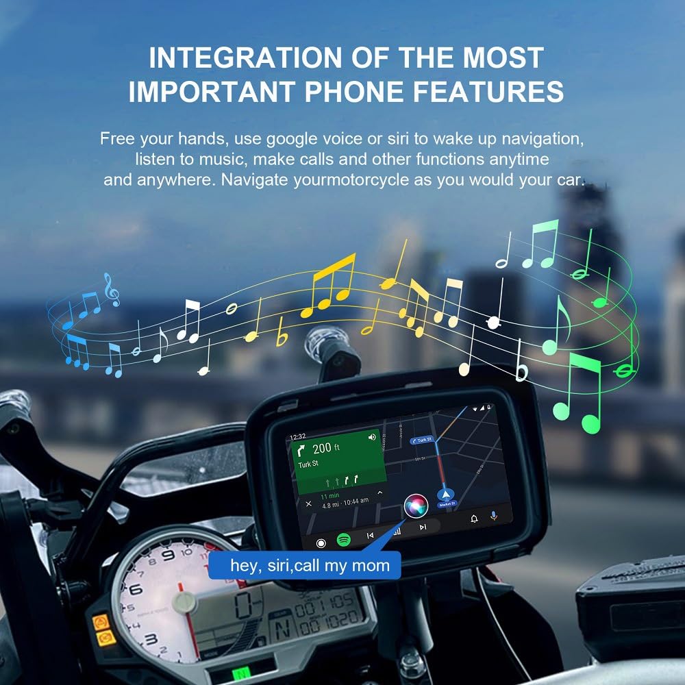 Sunweyer Schermo portatile per Carplay Wireless Android Auto per moto, touchscreen impermeabile IPX7 da 5 pollici, navigazione GPS automatica, doppio Bluetooth 5G, supporto Siri/Google Assistant