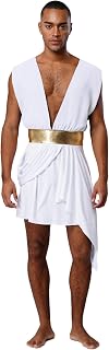 Men Ancient Greek Toga Deep V-neck Sleeveless Caesar Emperor Tunic Robe Halloween Costume