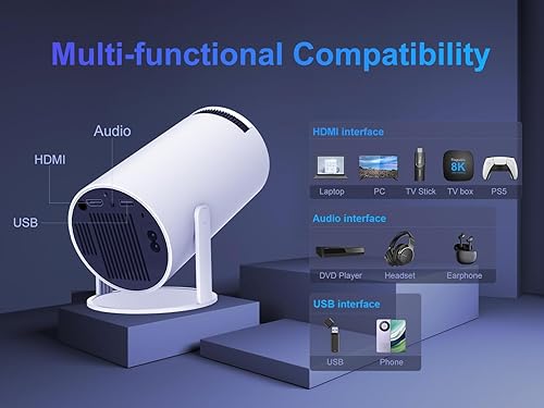 Miniatura 5 de Valieno Mini proyector portátil de corrección trapezoidal automática, proyector inteligente 4K 200 ANSI con WiFi dual 2.4G5G, giro de 180 grados,