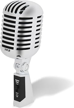 Pyle Classic Retro Dynamic Vocal Microphone, Old Vintage Style Unidirectional Cardioid Mic with XLR Cable, Universal Stand Compatible, Live Performance In Studio Recording, Podcast   Silver