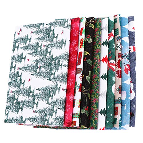 EXCEART 10 Sheets Christmas Cotton Fabric Bundles - Sewing Square Scraps Printing Patchwork Cloth Floral Pattern DIY Material (Random Color)
