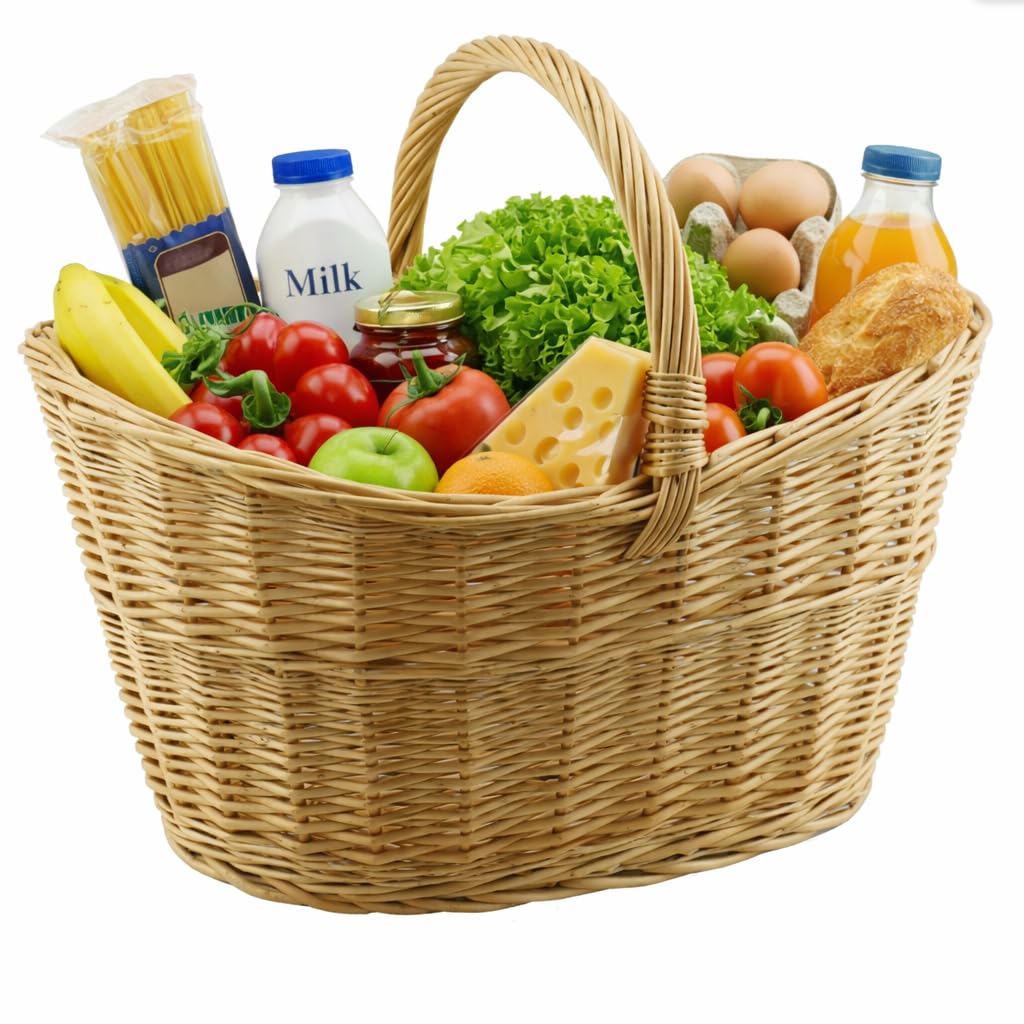 Cesta de mimbre natural con asa grande, cesta de la compra de mimbre trenzada, cesta de la compra con asa, cesta de la compra trenzada (modelo 30)