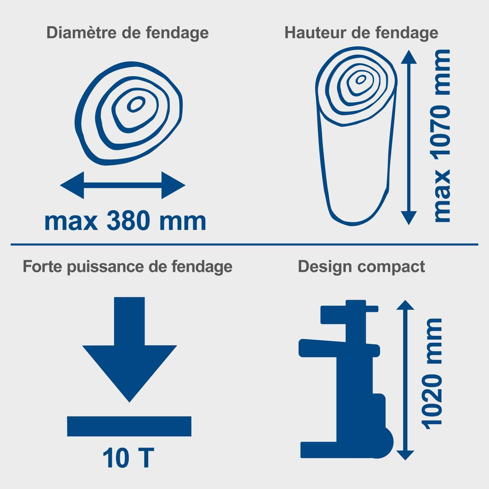 Scheppach Fendeur de bois compact 10T vertical | Force de fendage 10T | 400V / 3500W de puissance | Jusqu'à 1070mm / Ø max. 380mm | Table inclinable | Fendeur de buche | Avec dispositif de déplacement