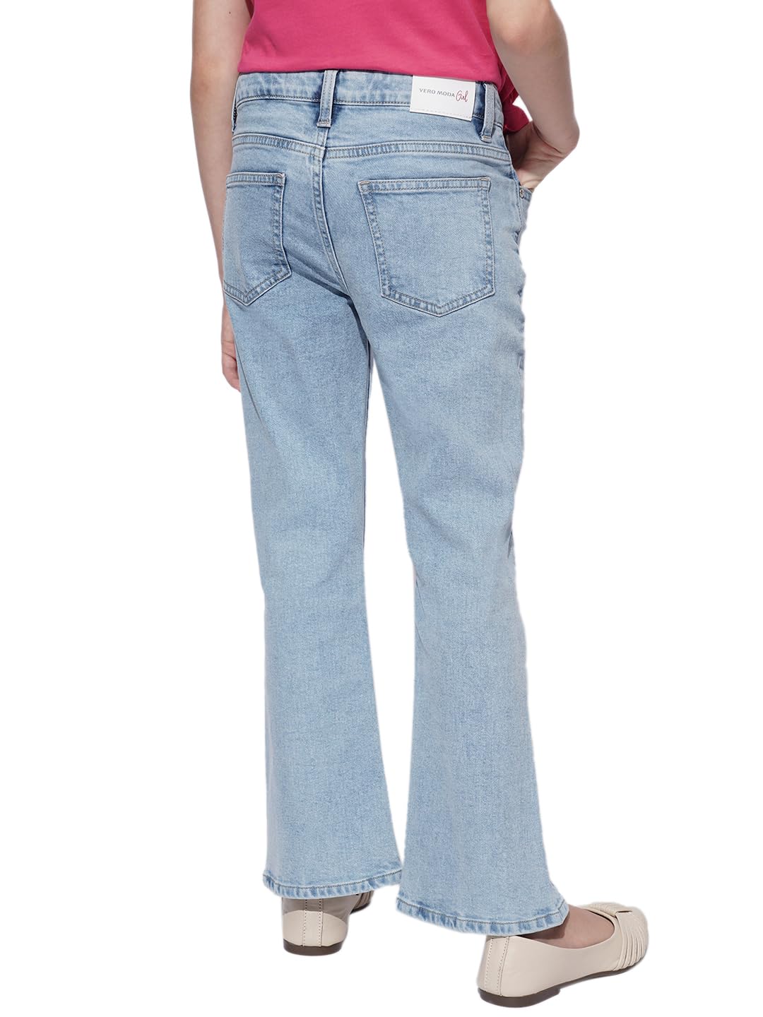 VERO MODA Girl Denim Cotton Blend Bootcut High Rise Light Blue Slit Jeans 1