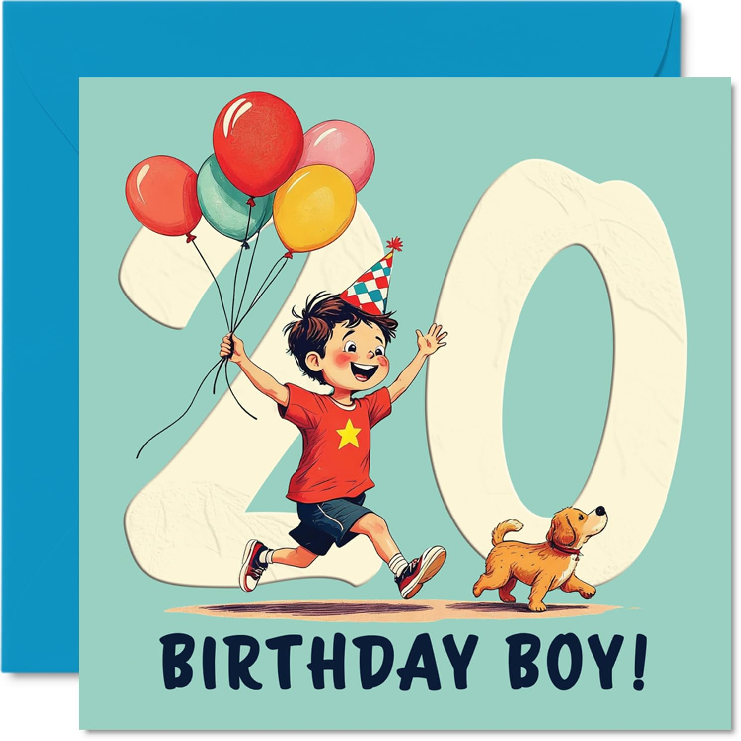 20th Birthday Cards for Men - Balloon Boy - Happy Birthday Card for 20 Year Old Man Grandson Friend Cousin Nephew, 145mm Bday Greeting Cards