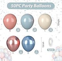 Vista 2 de Globos Azul Polvoriento y Rosa, 50 piezas Globos Retro Rosa y Azul, Globo de Oro Rosa Metálico Claro para Niña Niño Fiesta de Cumpleaños Boho Baby
