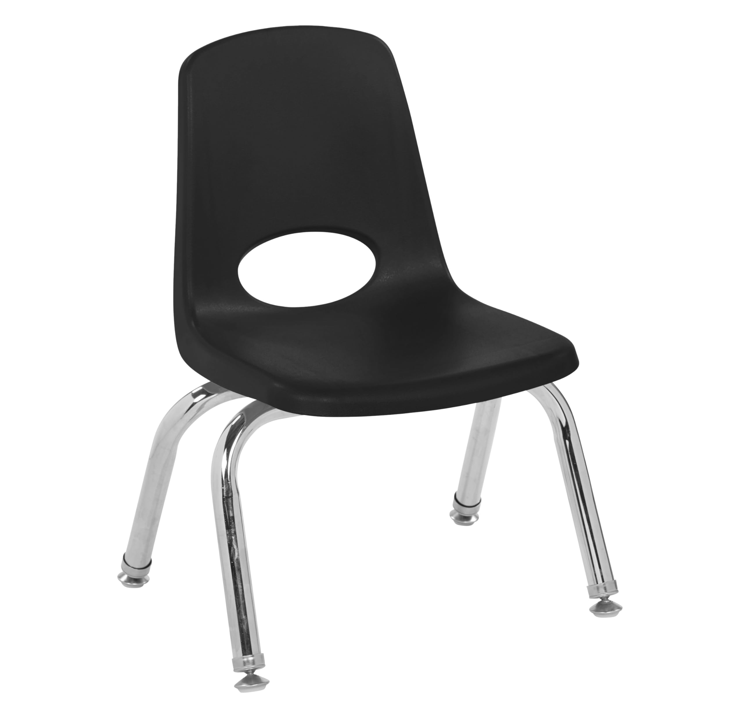 FDP 10" School Stack Chair, Stacking Student Seat with Chromed Steel Legs and Swivel Glides for Preschool, Classroom or Homeschool - Black, 11554-BK
