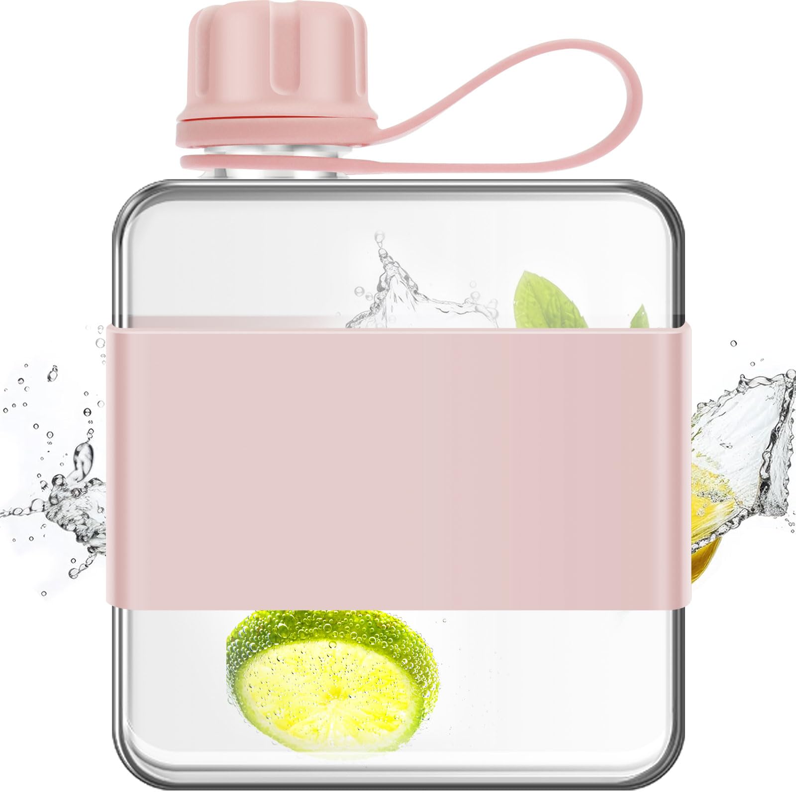 Foppla Flat Water Bottle Leak Proof Portable Slim Drinking Bottle Lightweight Large Capacity Slim Traveling Water Mug for Outdoor(320 powder)