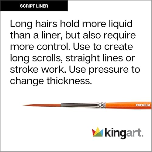 Miniatura 4 de KINGART Radiant 6050-1 Script Liner Series Pinceles sintéticos dorados prémium para acrílico, óleo y acuarela (paquete de 2)