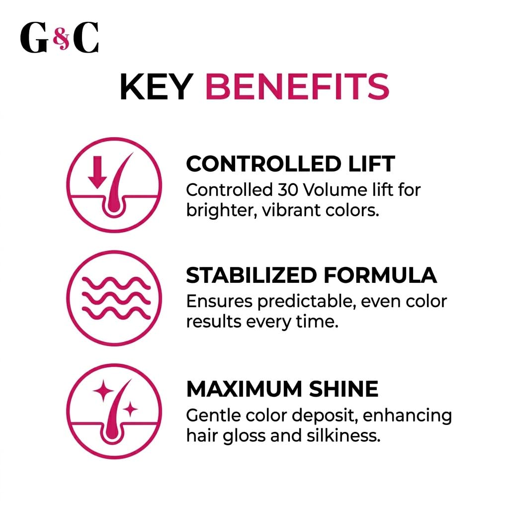 Gel and Cream 30 Volume Professional Lightening System Peroxide Developer with Collagen. Ideal for sensitive scalps, it offers 33.8oz/1lt (Pack of 2). Ensures consistent results with gentle care