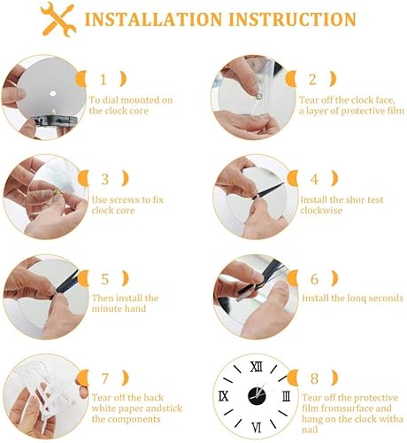 Miniatura 5 de Fdit Reloj de pared 3D impermeable DIY reloj de pared silencioso reloj de pared DIY moderno reloj decorativo digital para oficina en casa 19.7 in