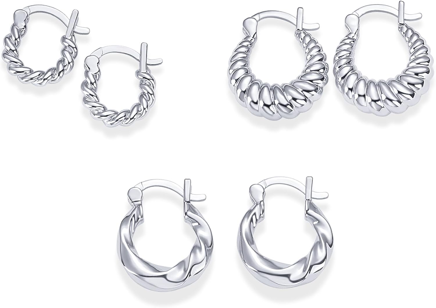 PAVOI Gold Hoop Earrings for Women - 14K-18K Yellow Gold Plated 925 Sterling Silver - Hypoallergenic 3-Pair Small Hoop Earings Set with Cubic Zirconia - Rope Teardrop & Chunky Huggie Styles Earscape Piercings