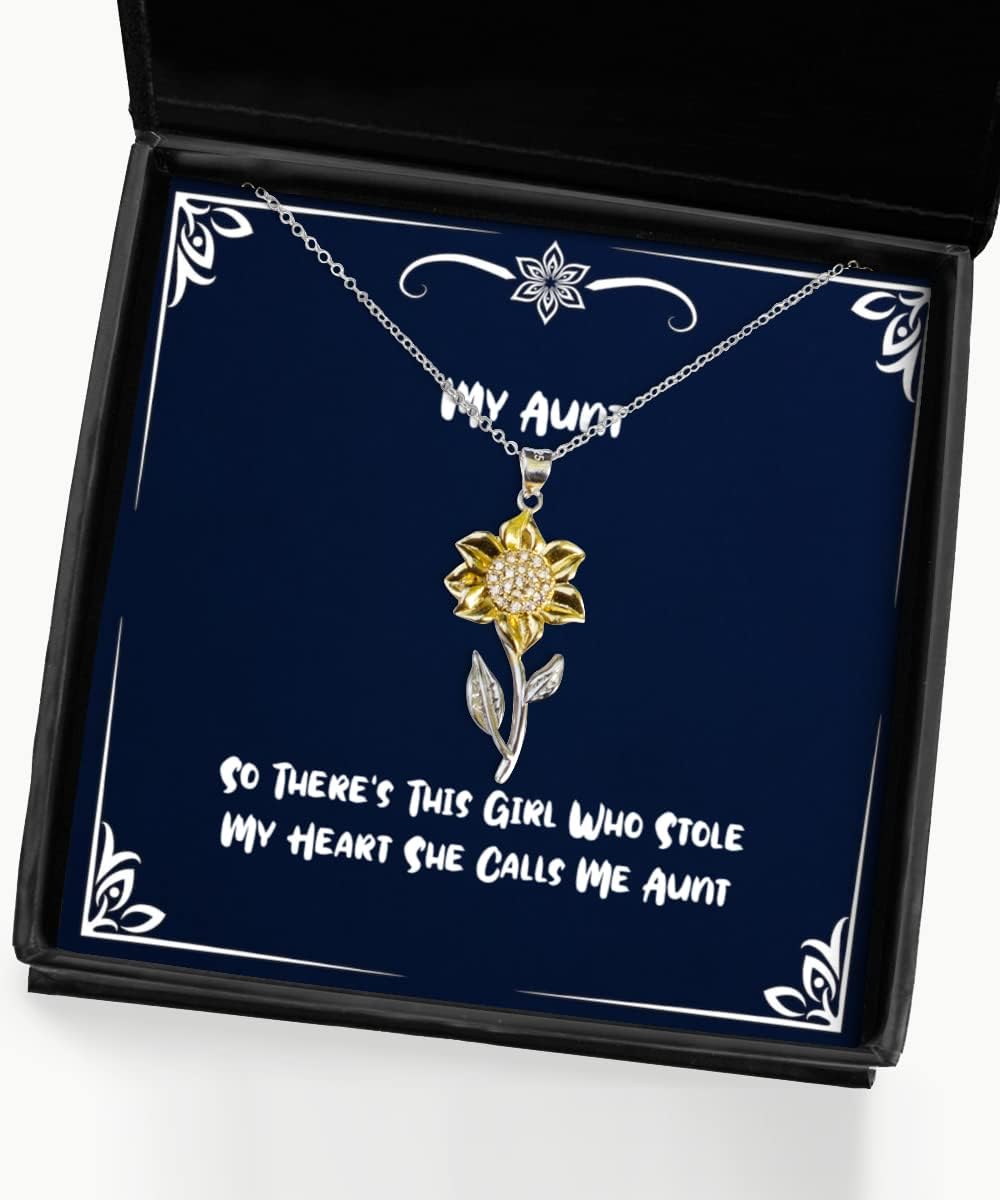 Cute Aunt Gifts, So There's This Girl Who Stole My Heart She Calls Me Aunt, Mother's Day Sunflower Pendant Necklace for Aunt