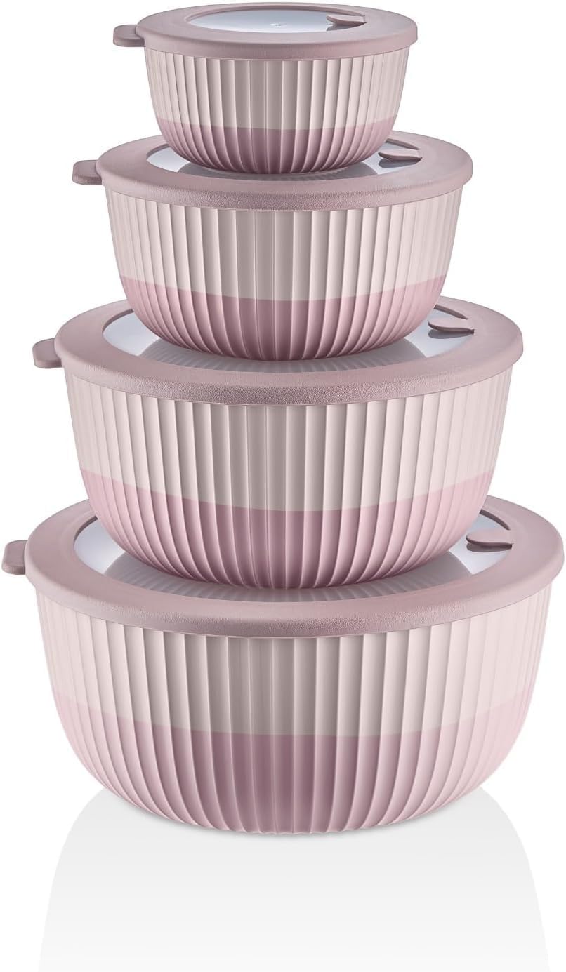 Mixing Bowls with Lids, 8-Piece Airtight Leak-Proof Nesting Plastic Bowl Set for Kitchen & Food Storage, Large 4200ml Capacity, BPA-Free, Microwave & Dishwasher Safe