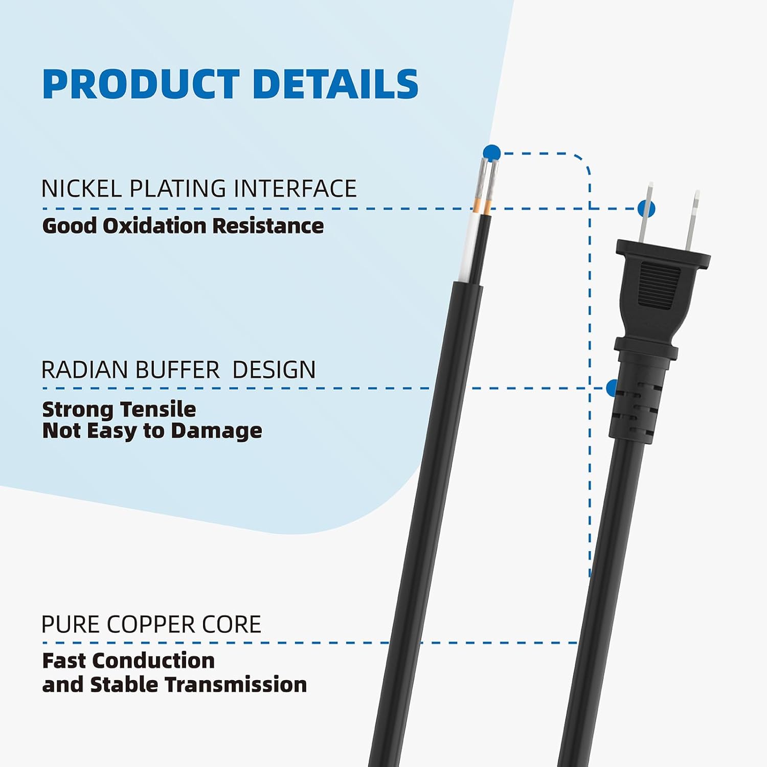 2-Prong SJTW Replacement Power Cord, Heavy Duty 16/2 Gauge Electrical Cable - 6 ft Outdoor Extension for Lamps, Appliances, Tools & Electronics (Black)