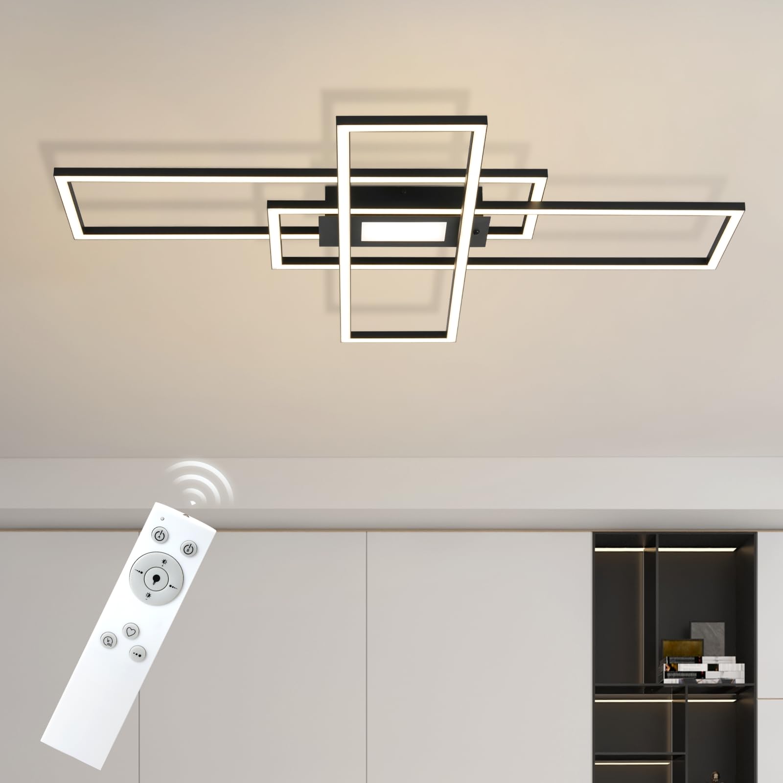 Homefire Deckenlampe Dimmbar LED Deckenleuchte Wohnzimmer - 50W Wohnzimmerlampe mit Fernbedienung 3000K - 6500K Modern Design 3 Rahmen Schlafzimmerlampe mit Memory-Funktion für Schlafzimmer Küche