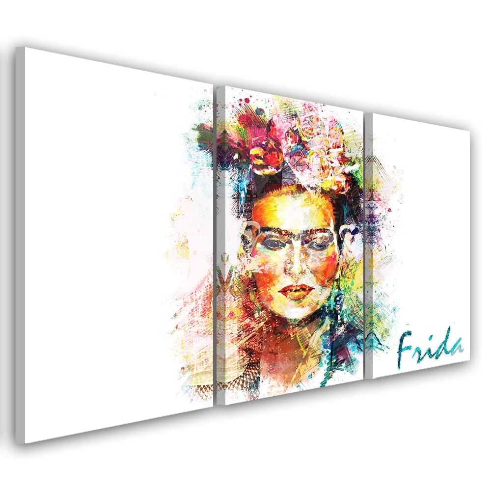 Feeby 3 parti Quadro Stampa Moderna 120x60 cm Frida Kahlo Ritratto Astrazione Stampa Moderna Decorazione murale Immagini Moderni Soggiorno Artista femminile Femminismo Cultura Pop multicolore