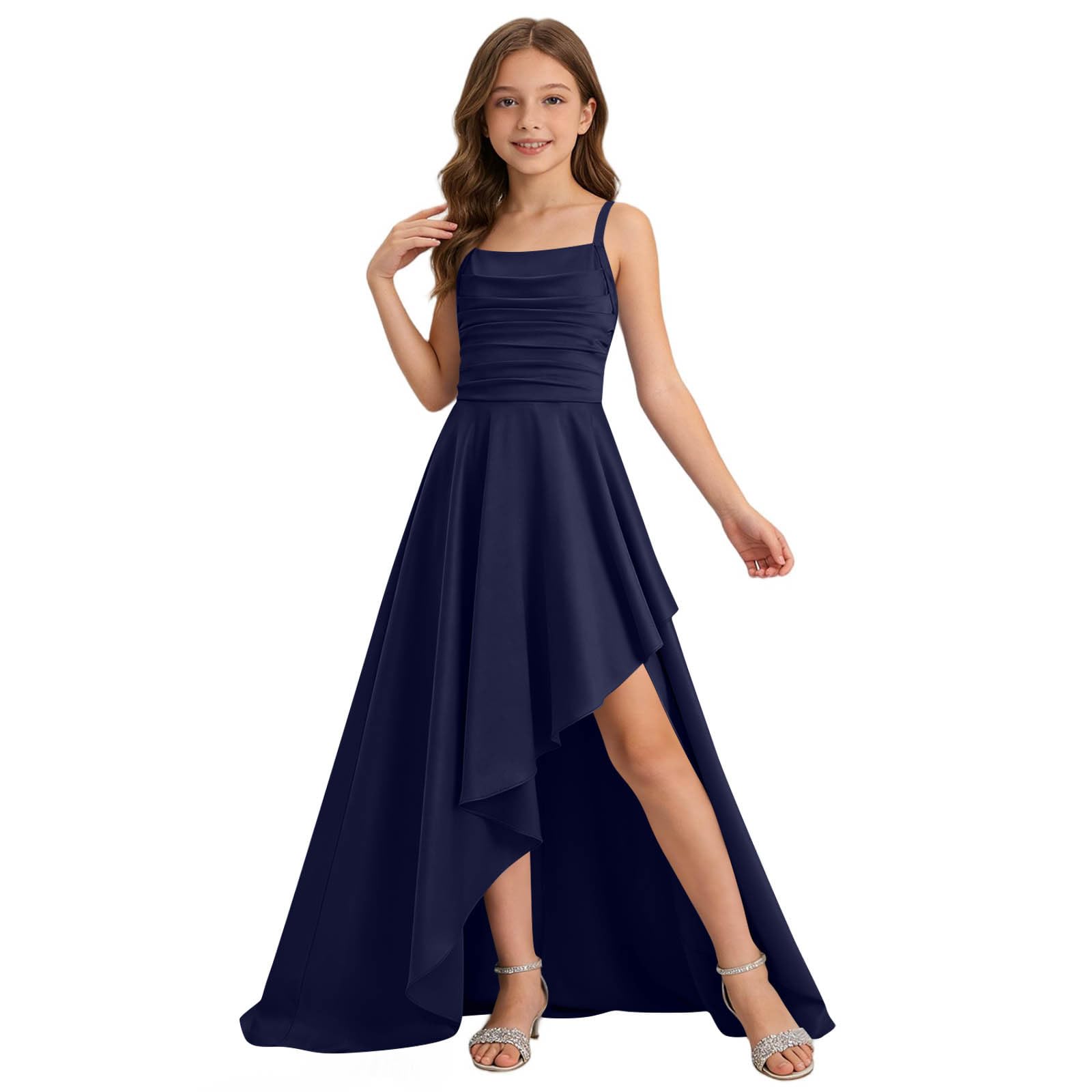 Junior Bridesmaid Long Dresses Teen Girls a Line Dress Chiffon Formal Ruffles Skirt Skater School Recital Dress - 5