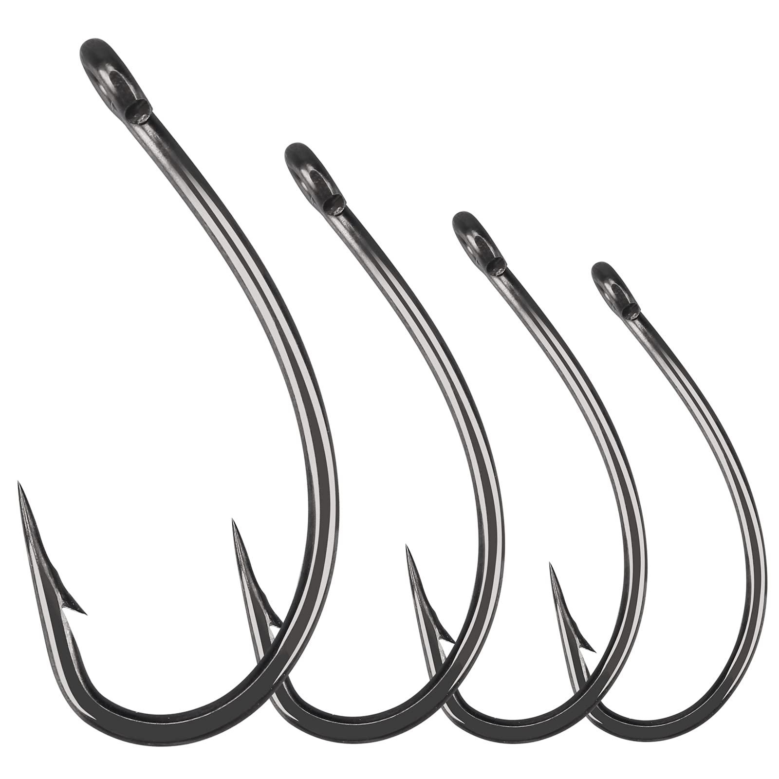 50Pcs Barbed Carp Coarse Eyed Fishing Hook, Available in Teflon Coated Curved Shank Hook and Wide Gap Hook Size 2, 4, 6, 8, 10