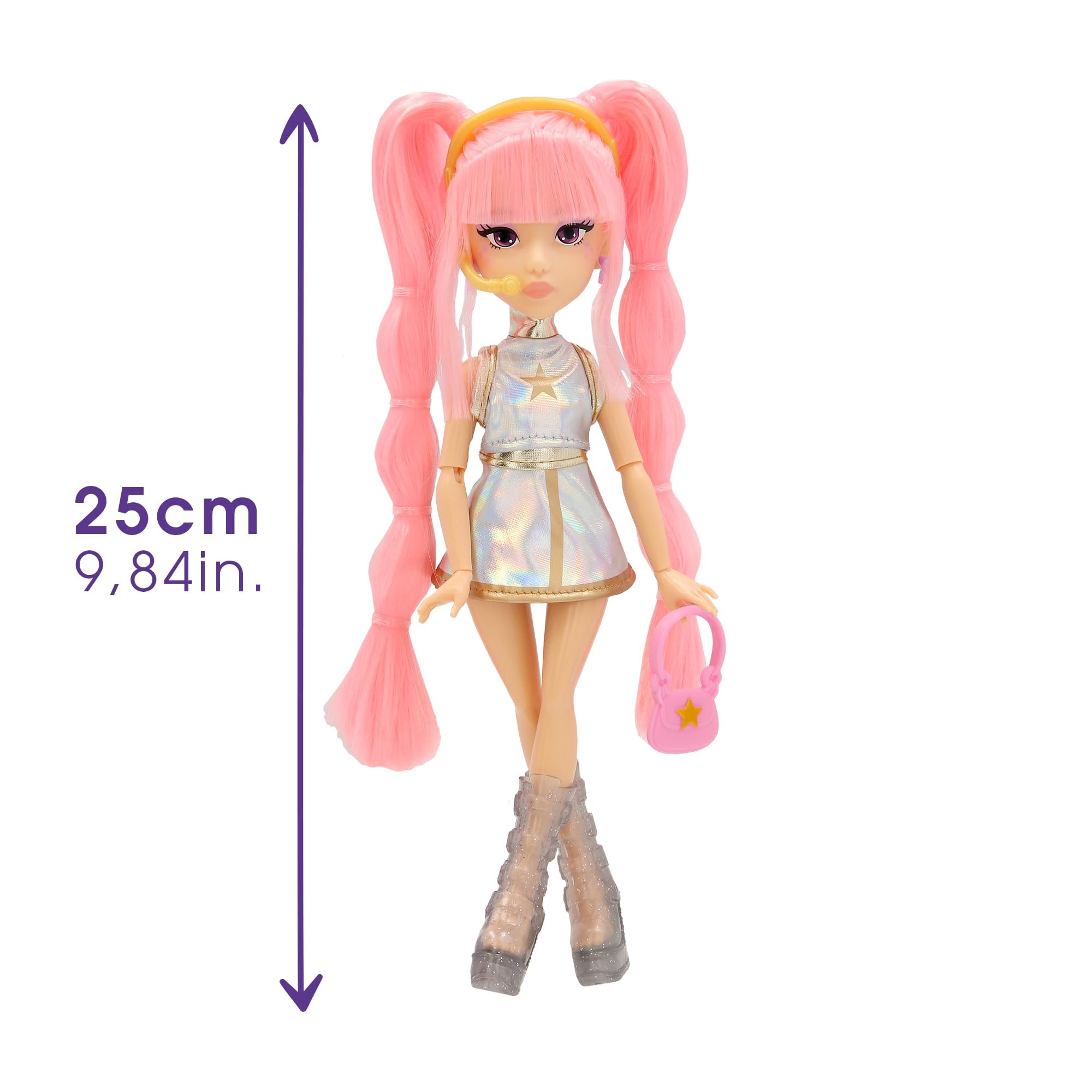 K Pop Idol Yuni Fashion Doll Lalka K-Pop Moonlight, różowe włosy plecione. 3 akcesoria do tworzenia optymalnych strojów dla fanów w wieku 3 lat