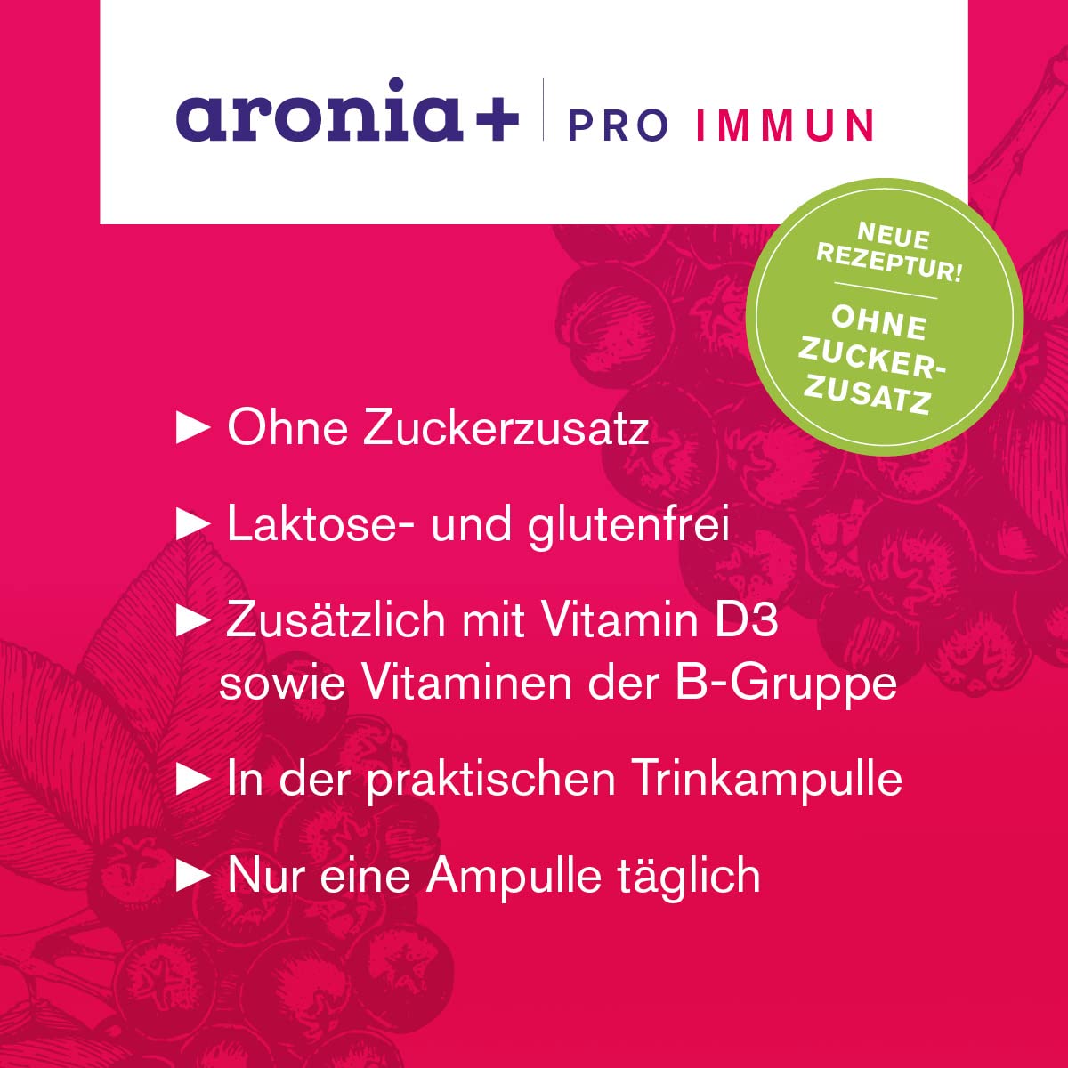 aronia+ PRO IMMUN Trinkampullen, 30 Stück, Nahrungsergänzungsmittel mit Zink und Selen, ohne Zuckerzusatz