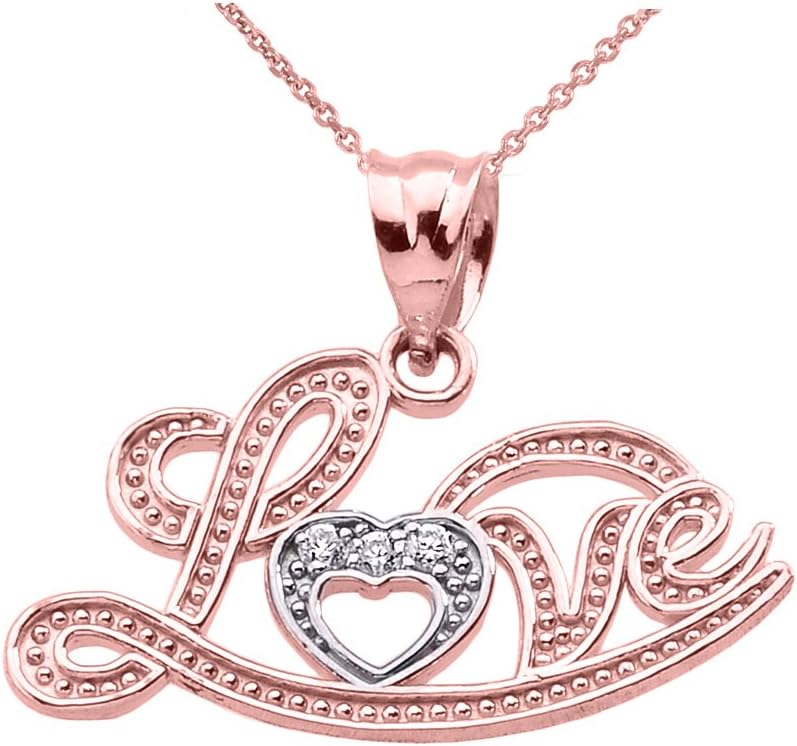 Exquisite 14k Rose Gold Love Script Diamond Pendant Necklace