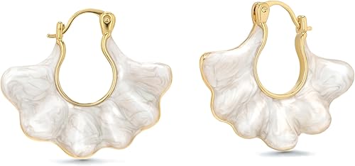 Aretes chapados en oro de 18 quilates con diseño de flores esmaltadas en color blanco crema para mujer, delicados, atrevidos, retro, hechos a mano,